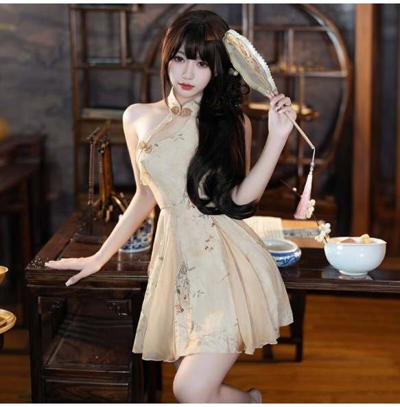 FEE ET MOI - Sexy New Chinese A-Line Printed Cheongsam Dress (Yellow)